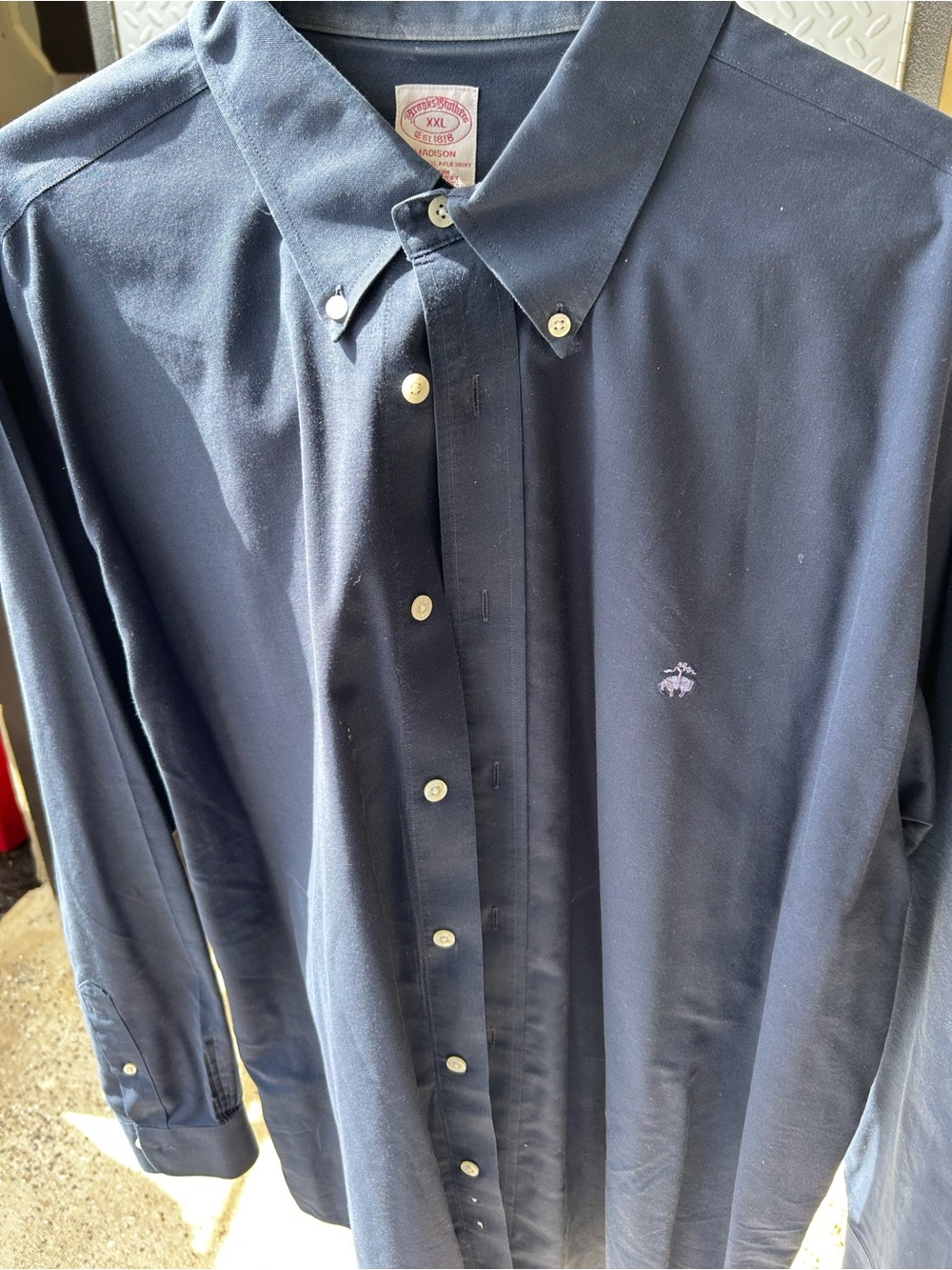 Brooks Brothers Navy Men's Button-Down Shirt with Subtle Chest Embroidery